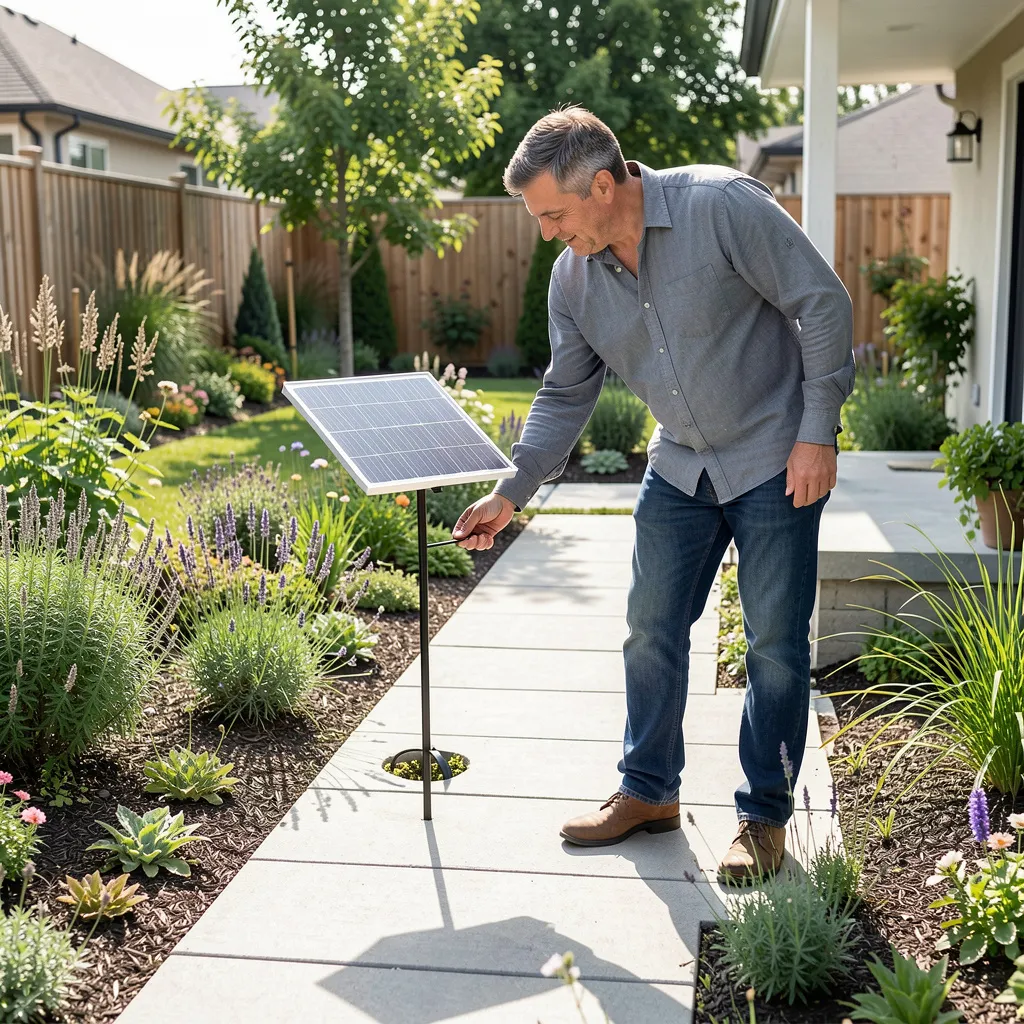 Mini solar path lights along a walkway