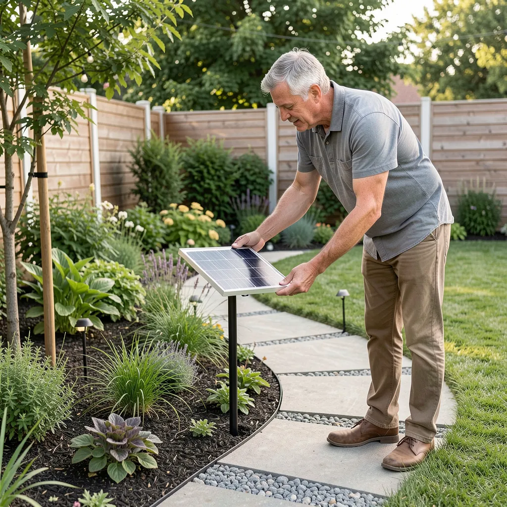 Solar stakes glowing at dusk