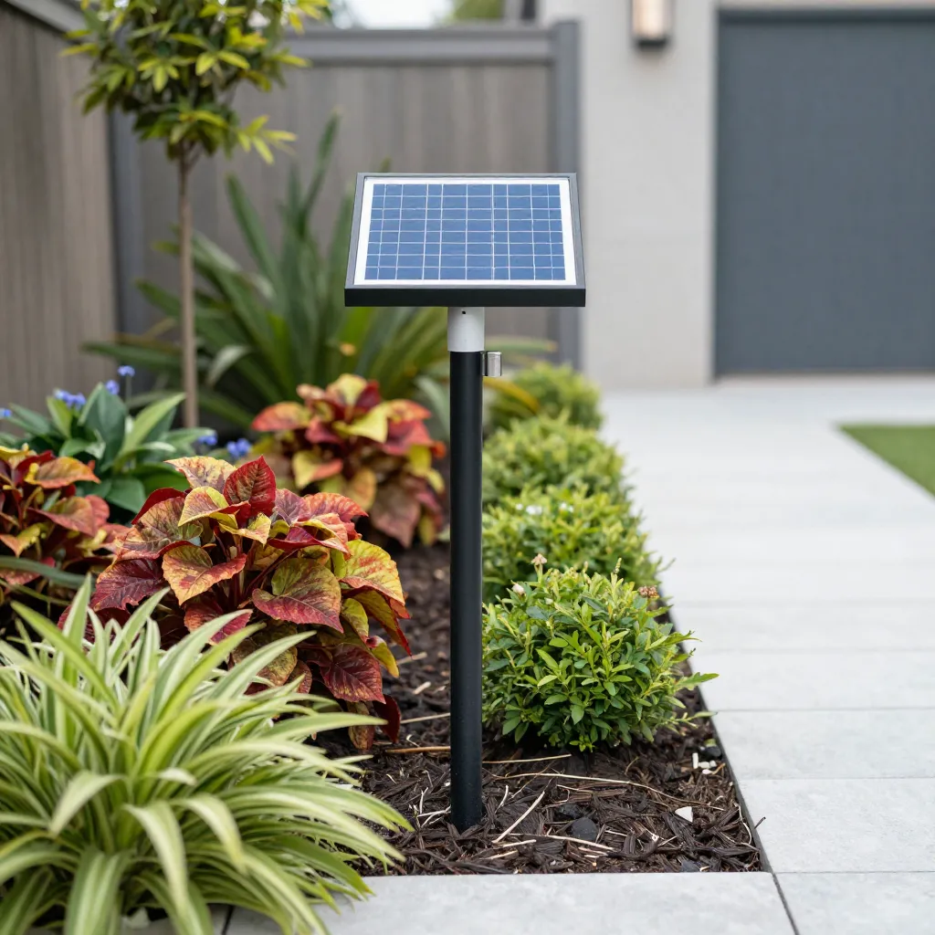 Assortment of solar stakes in a garden