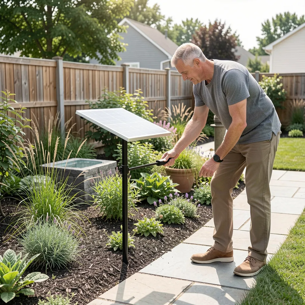 Solar stakes around a garden feature
