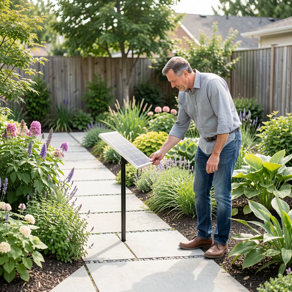 Decorative solar stakes in landscape