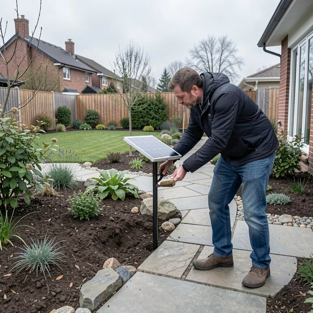 Solar stake display in outdoor setting