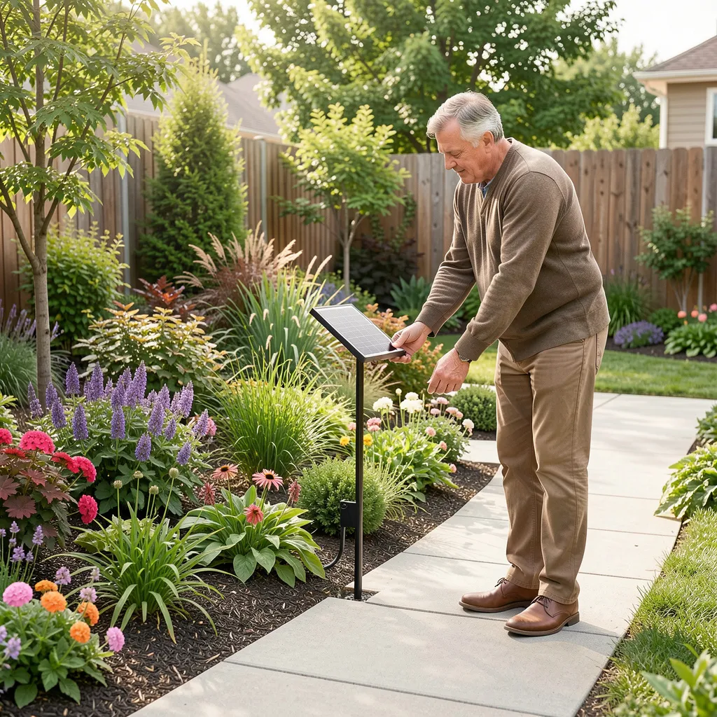Garden border with decorative stakes