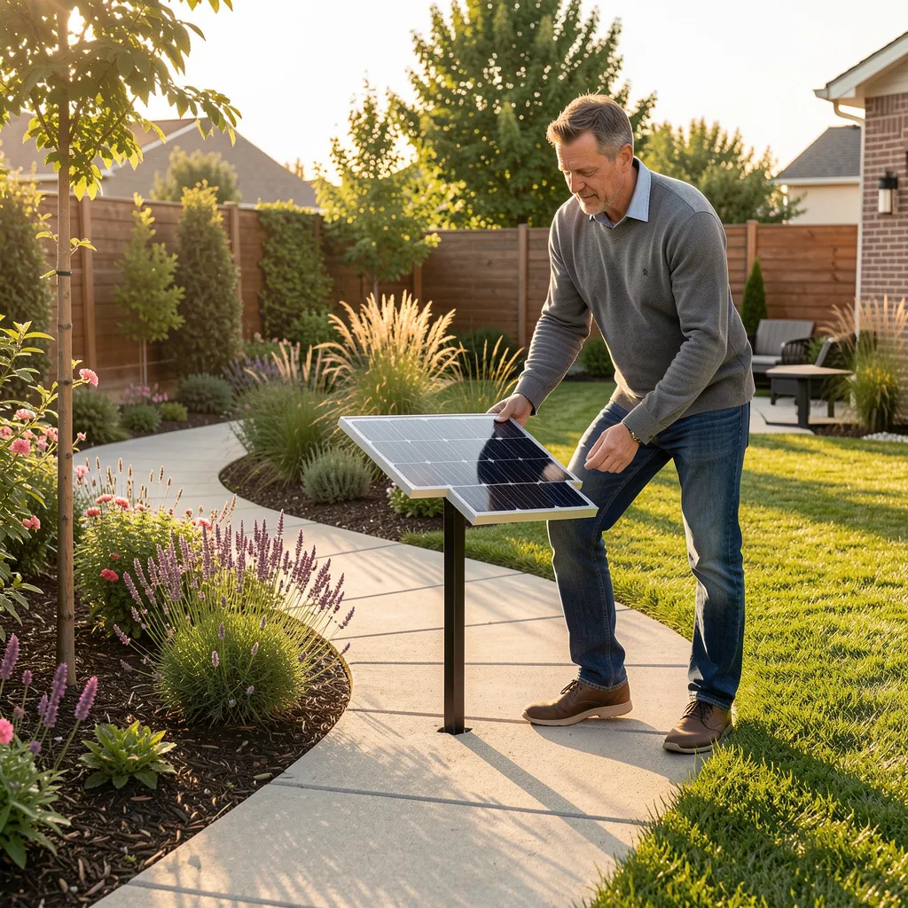 Portable solar stake in use