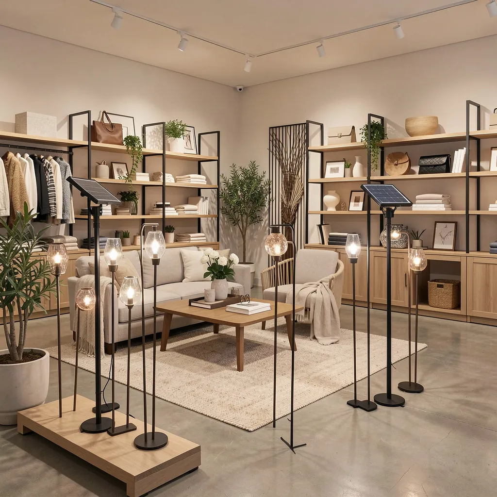 Solar stakes in a garden setting